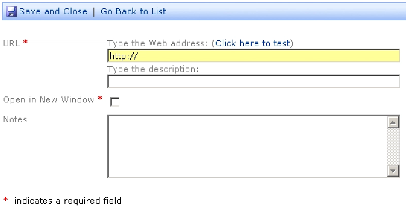 Figure 4: New Item form with New 'Open In New Window' Field Figure 4: New Item form with New 'Open In New Window' Field