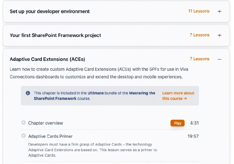 Complete course syllabus, including all chapters & lessons listed with their descriptions