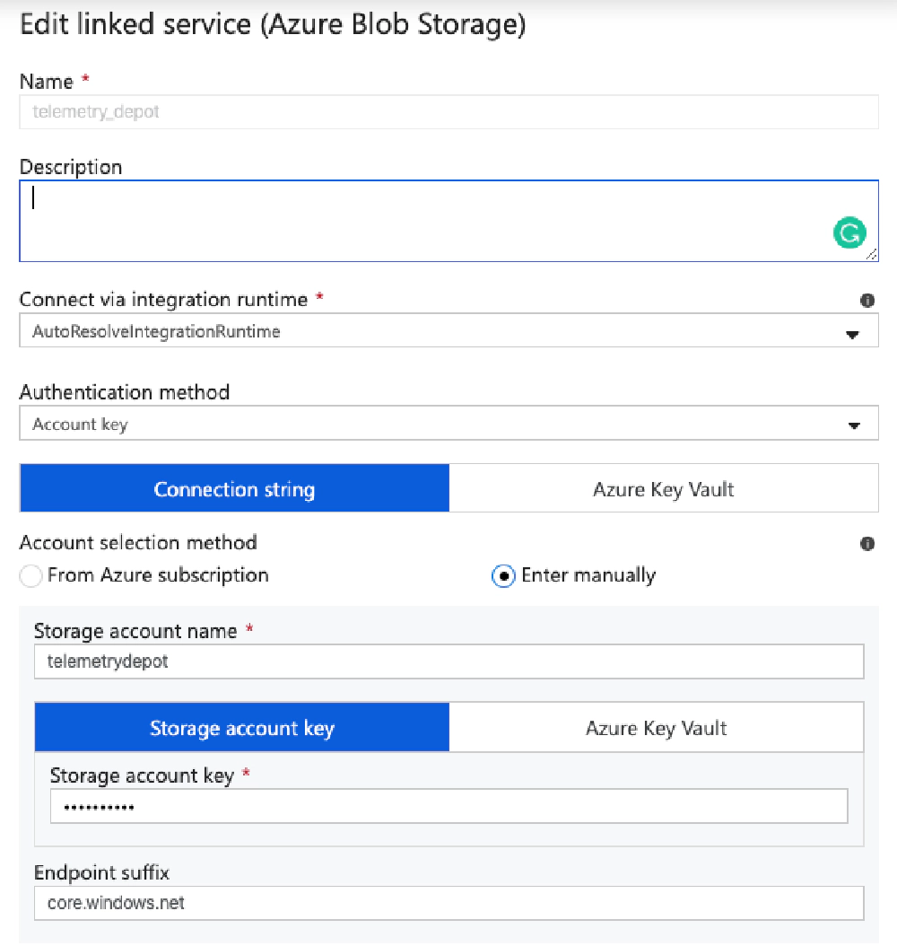 Linked connection to Azure Blob Storage account Linked connection to Azure Blob Storage account
