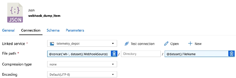 Connection settings for the 'webhook_dump_item' dataset