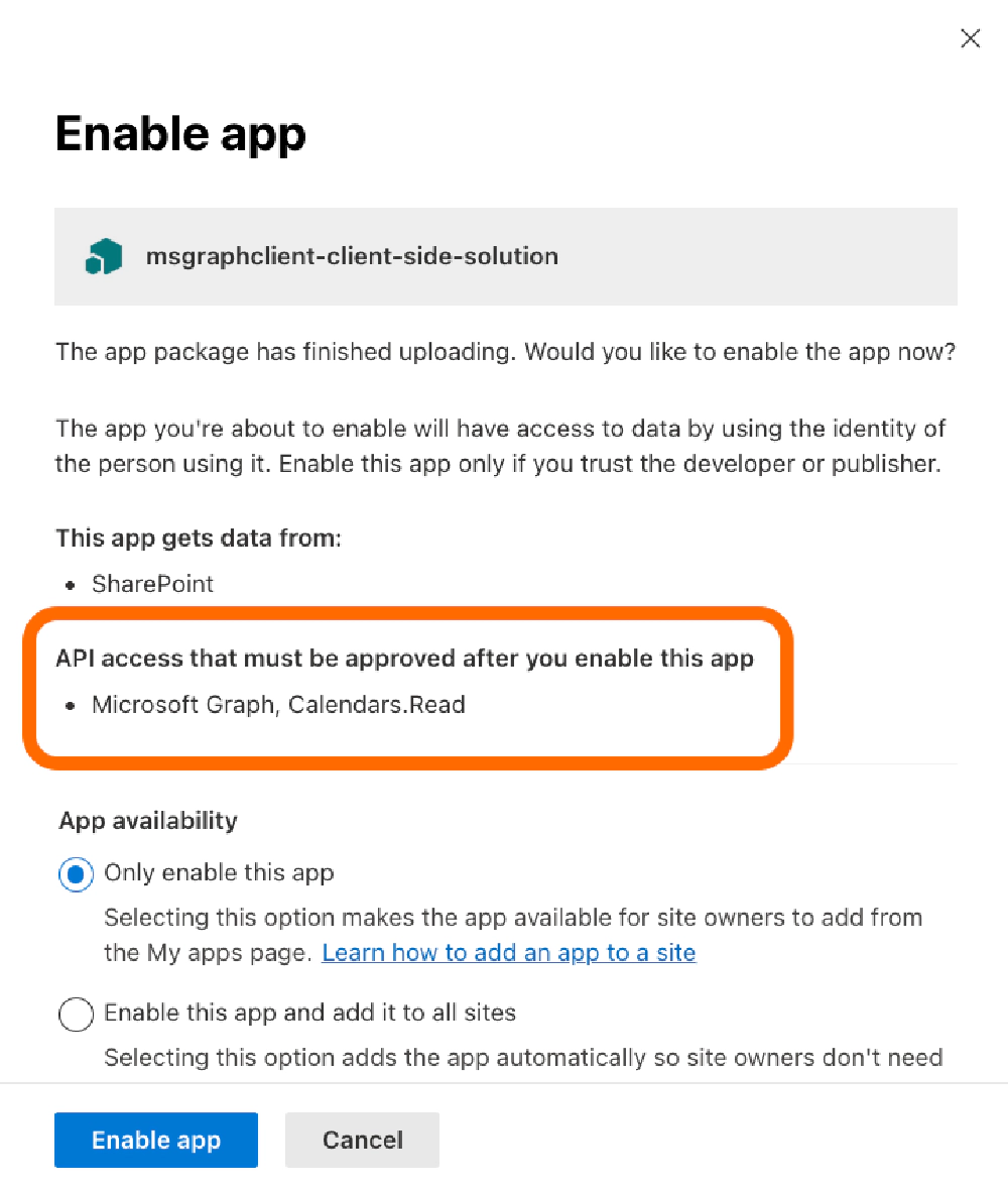 Package deployment notice of permissions required Package deployment notice of permissions required