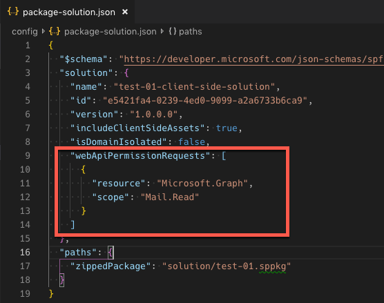 package-solution.json - webApiPermissionRequests element package-solution.json - webApiPermissionRequests element