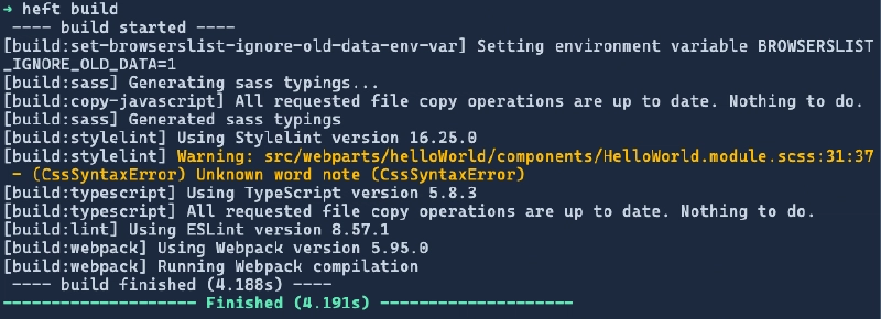 Running the stylelint as part of the **build** phase, writing it’s findings to the console