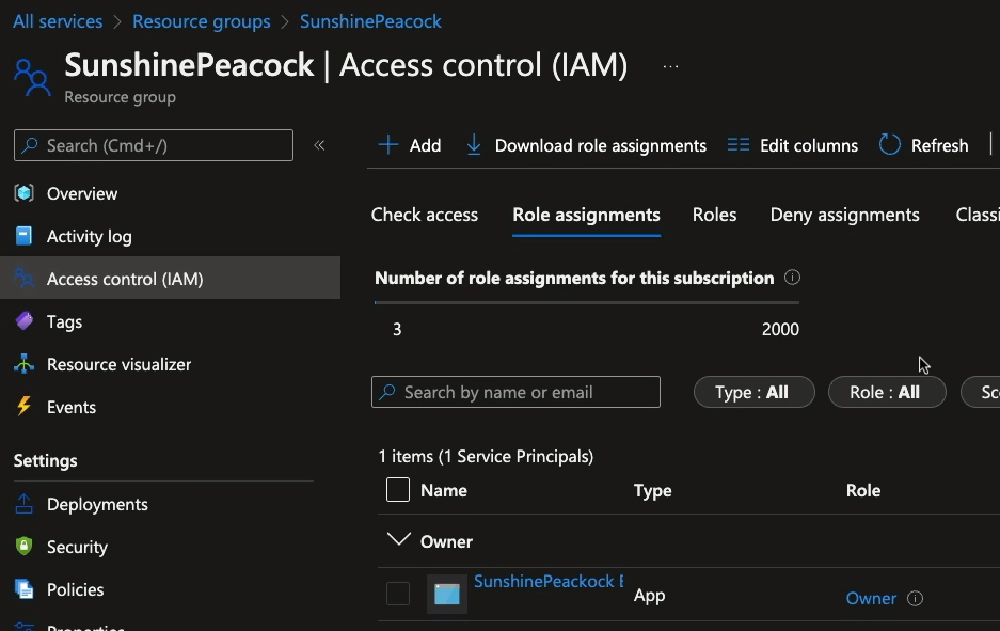 RBAC configuration granting the Entra ID app owner rights over the resource group RBAC configuration granting the Entra ID app owner rights over the resource group