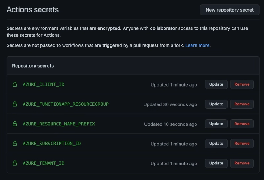 Github repo secrets for Entra ID authentication & where to provision Azure resources Github repo secrets for Entra ID authentication & where to provision Azure resources