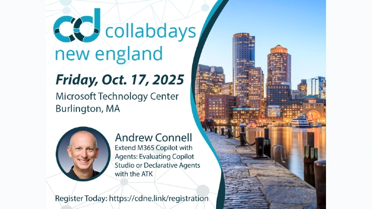 Join me - CollabDays New England - October 2025 for Microsoft 365 Copilot Extensibility! Join me - CollabDays New England - October 2025 for Microsoft 365 Copilot Extensibility!