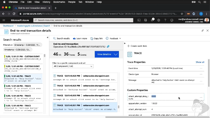 Screenshot Azure Application Insights tracking Microsoft 365 Suite Bar usage Screenshot Azure Application Insights tracking Microsoft 365 Suite Bar usage