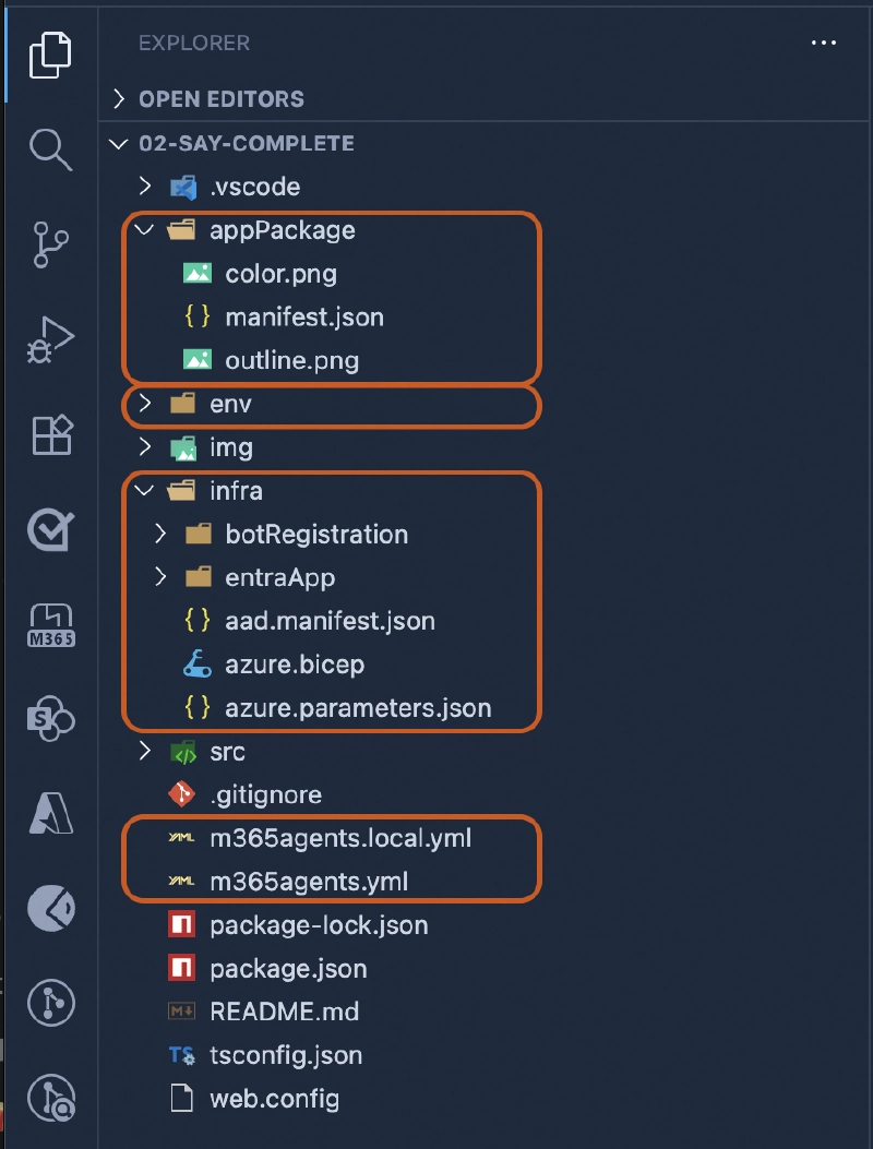 Typical Microsoft 365 Agents Toolkit project
