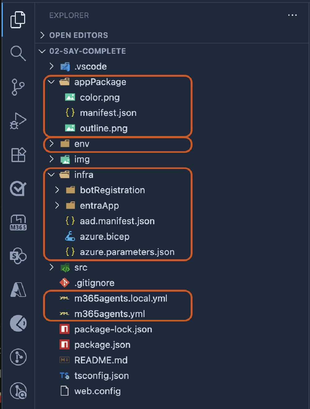 Typical Microsoft 365 Agents Toolkit project