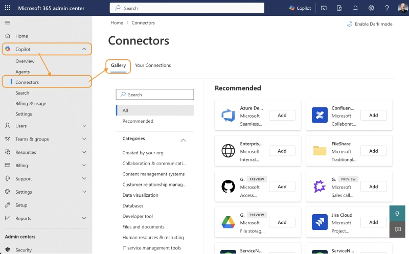 Microsoft 365 Copilot Connector Gallery in the Microsoft 365 Admin Center (MAC)
