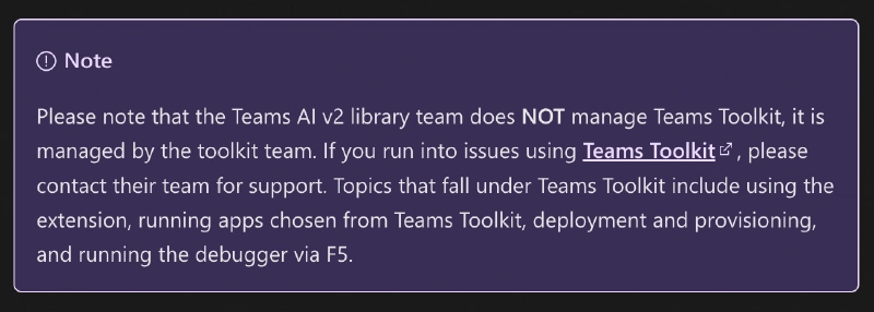 Teams AI Library sure seems adamant they aren't part of the toolkit team