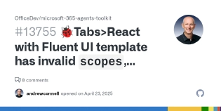 Tabs>React with Fluent UI template has invalid scopes... Tabs>React with Fluent UI template has invalid scopes...