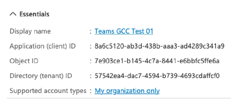 Entra ID application details Entra ID application details