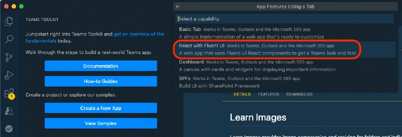 TTK > Create a New App > Tab > React with Fluent UI