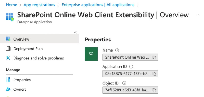 Microsoft Entra ID App - SharePoint Online Web Client Extensibility app