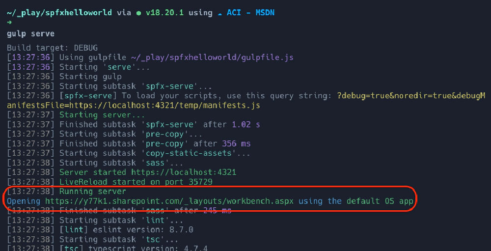 Output from gulp serve when the env var is set Output from gulp serve when the env var is set