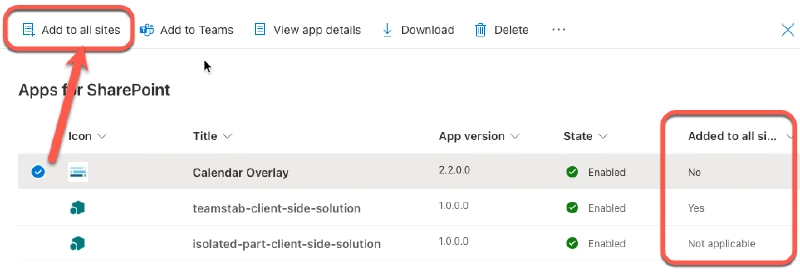 Add apps to new sites Add apps to new sites