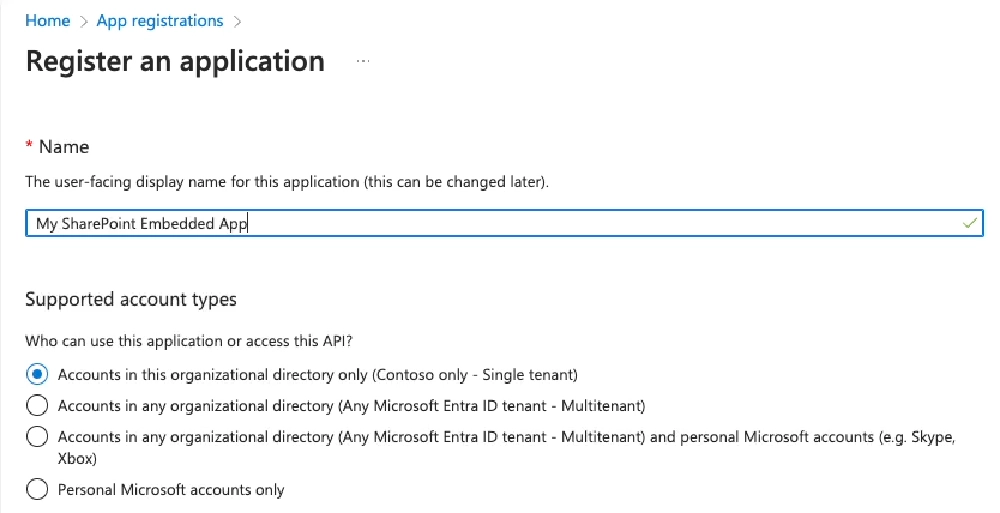 Create a new single-tenant Microsoft Entra ID application Create a new single-tenant Microsoft Entra ID application