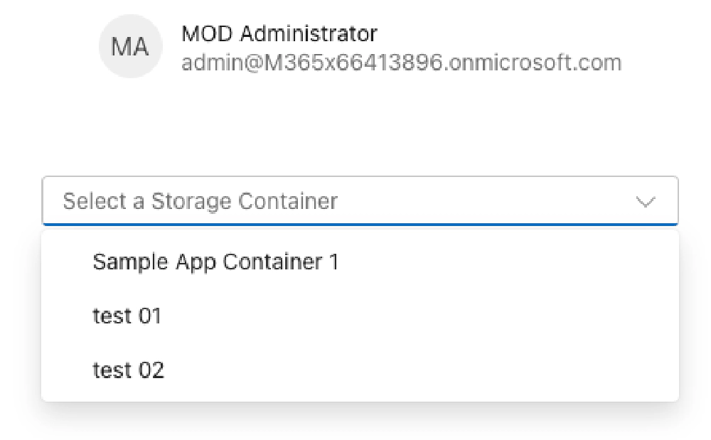Screenshot of SharePoint Embedded containers in the SPA selector Screenshot of SharePoint Embedded containers in the SPA selector