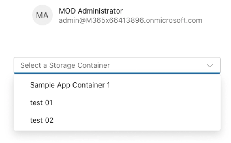 Screenshot of SharePoint Embedded containers in the SPA selector Screenshot of SharePoint Embedded containers in the SPA selector