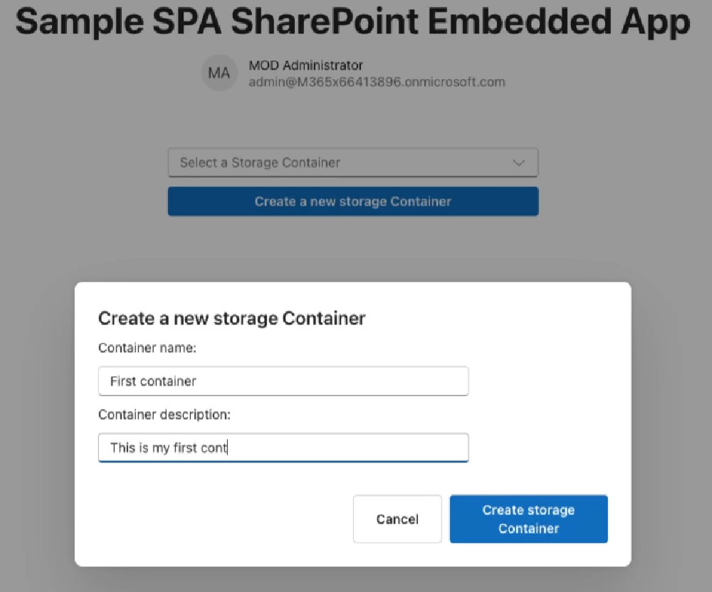 Creating a new SharePoint Embedded Container