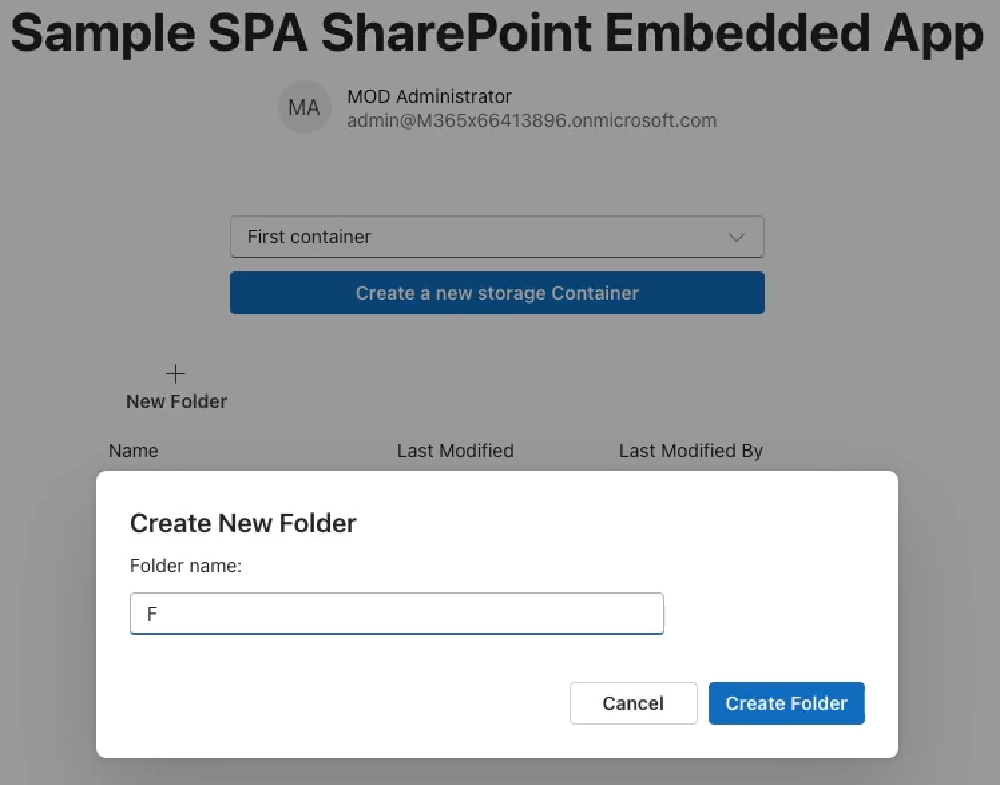 Adding a folder to a SharePoint Embedded Container