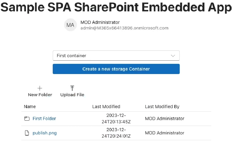 Results of uploading a new file to the Container Results of uploading a new file to the Container