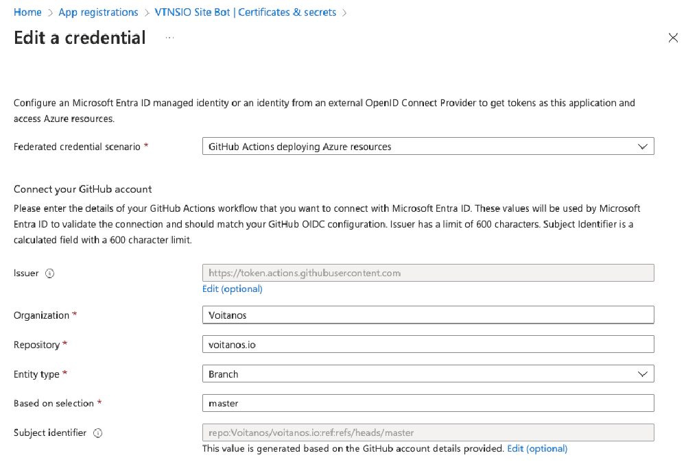 Entra ID app used for Azure resource deployment Entra ID app used for Azure resource deployment