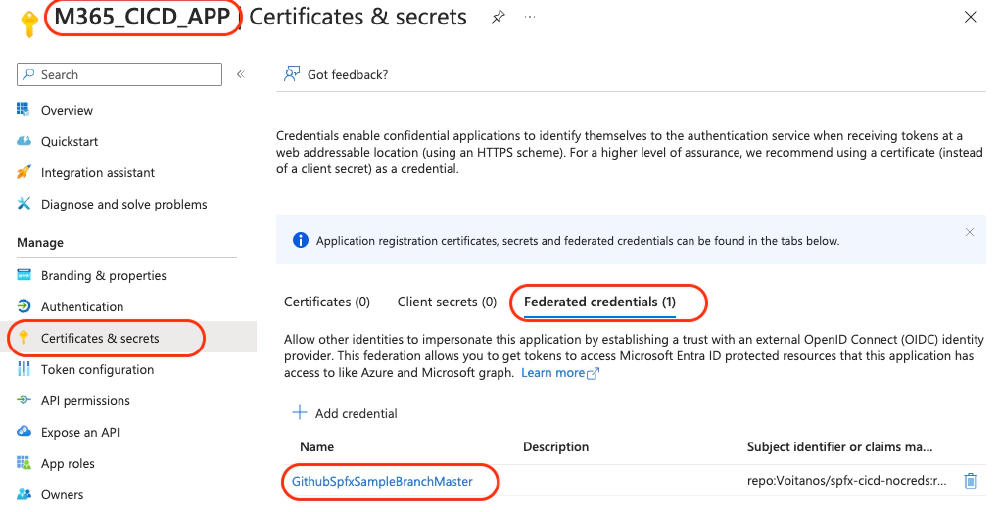 M365_CICD_APP - Add Federated credential M365_CICD_APP - Add Federated credential