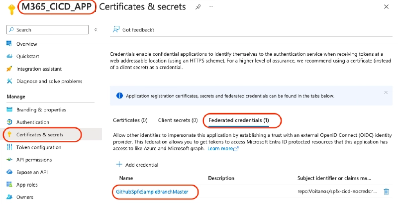 M365_CICD_APP - Add Federated credential