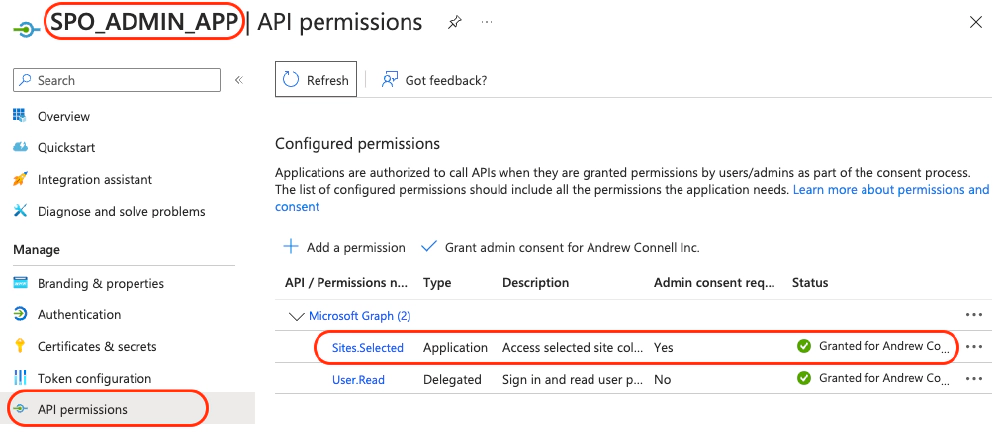 SPO_ADMIN_APP with Sites.Selected app only Permission SPO_ADMIN_APP with Sites.Selected app only Permission