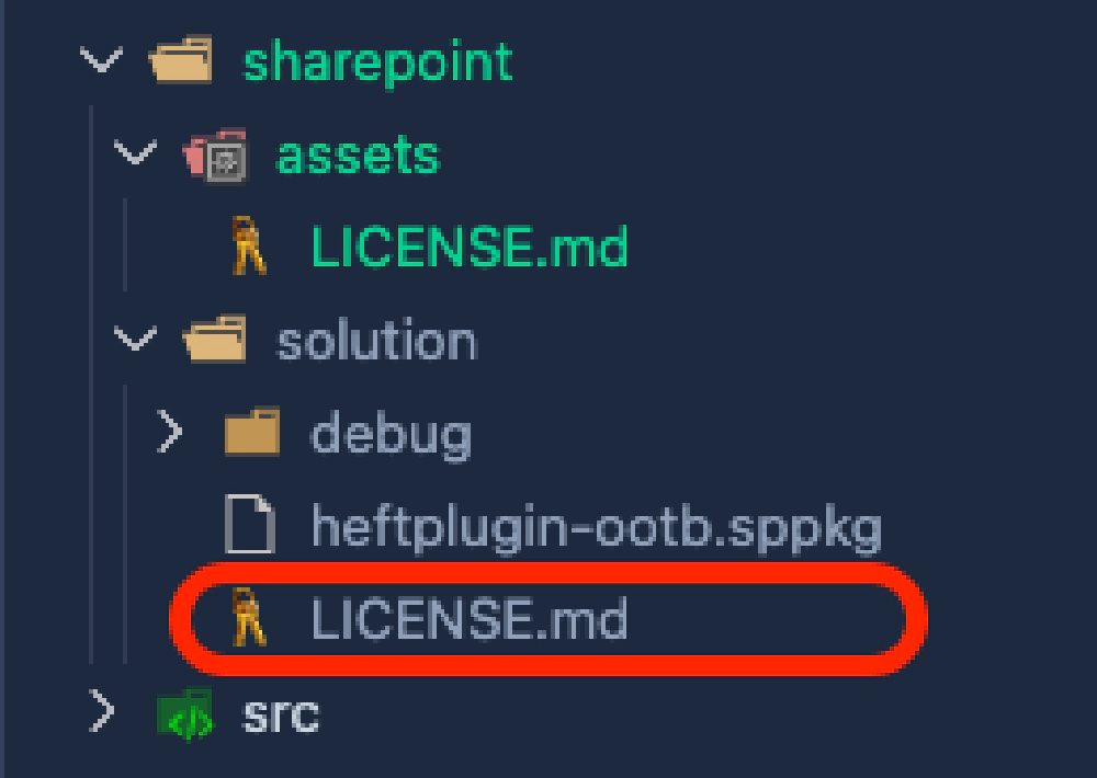 Result of the copy-license task placing the LICENSE.md file in the './sharepoint/solution' folder. Result of the copy-license task placing the LICENSE.md file in the './sharepoint/solution' folder.