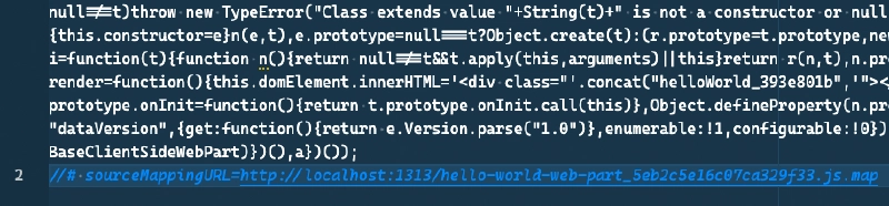 Resulting JavaScript bundle with the modified `*sourceMappingURL` line pointing to the source map location. Resulting JavaScript bundle with the modified `*sourceMappingURL` line pointing to the source map location.
