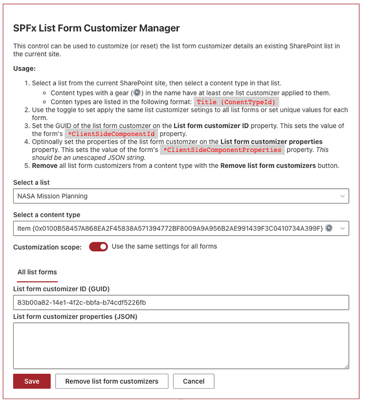 SPFx list form customizer manager web part SPFx list form customizer manager web part