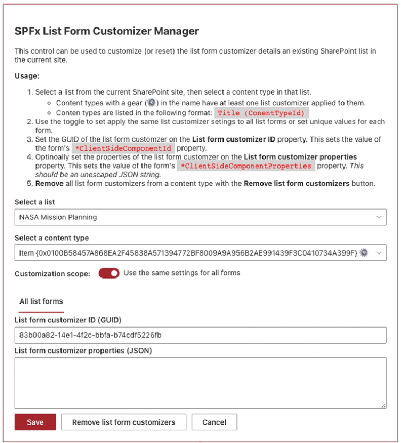 SPFx list form customizer manager web part SPFx list form customizer manager web part
