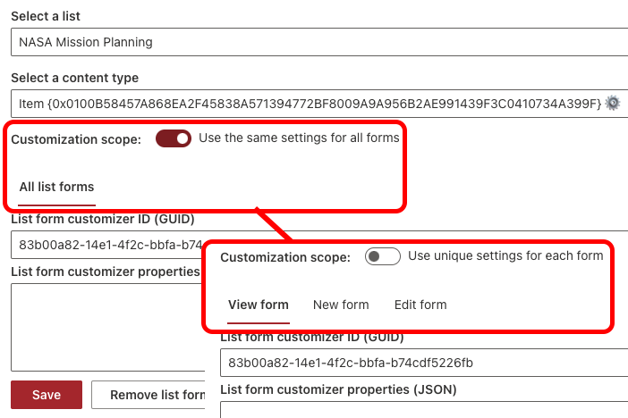 Options to apply form customization changes to all forms or specific form Options to apply form customization changes to all forms or specific form