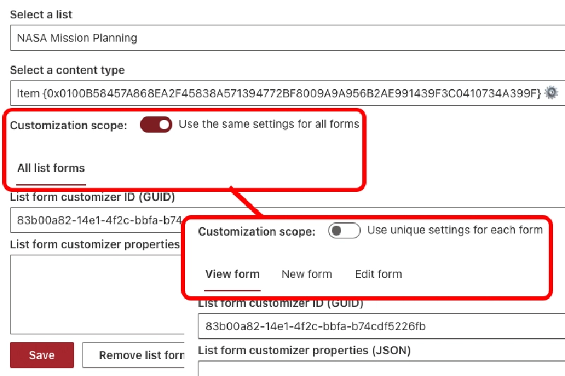 Options to apply form customization changes to all forms or specific form Options to apply form customization changes to all forms or specific form