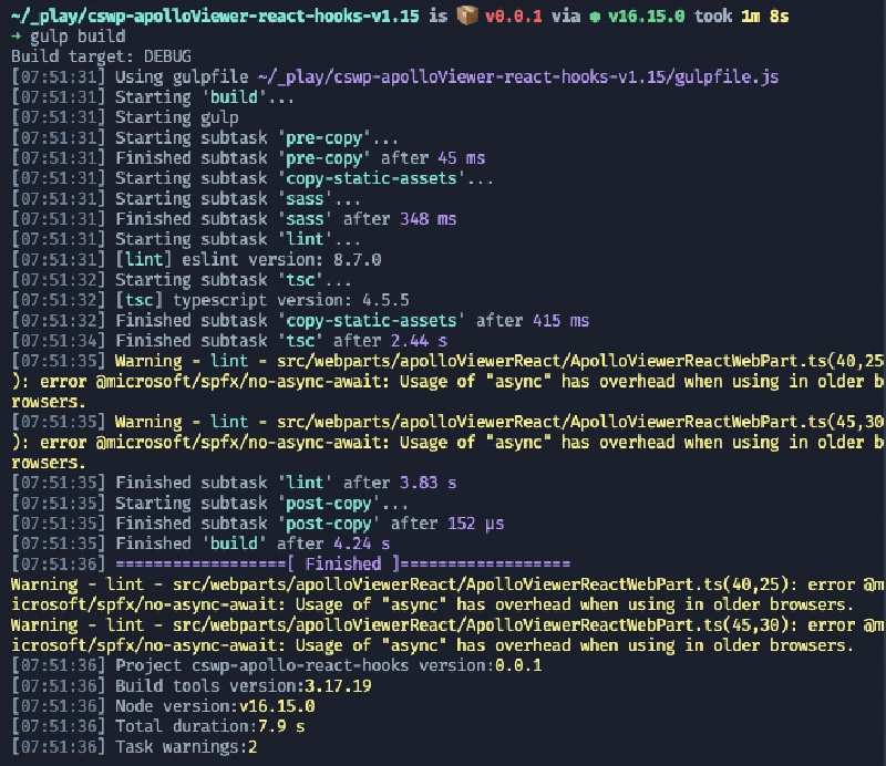 Linting warnings using the default SPFx ESLint configuration when your project uses the `async` keyword