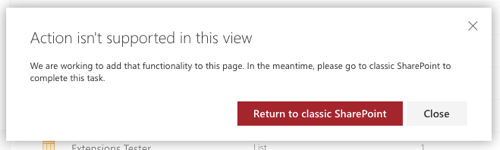 Notification you can't use the modern experience Notification you can't use the modern experience