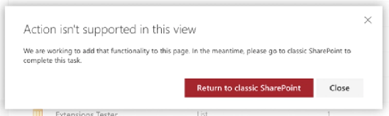 Notification you can't use the modern experience