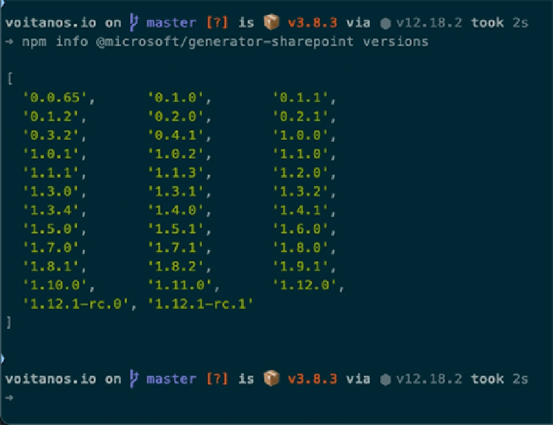 Output from npm INFO VERSIONS Output from npm INFO VERSIONS