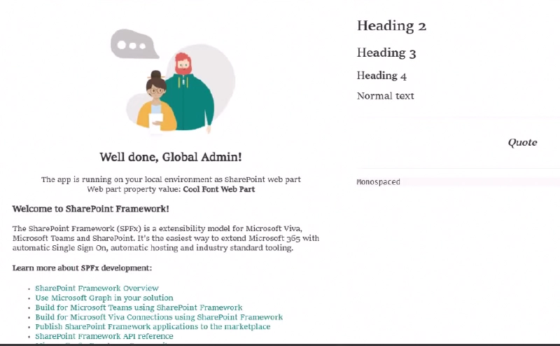 Custom font selected from Brand central used in the SPFx web part