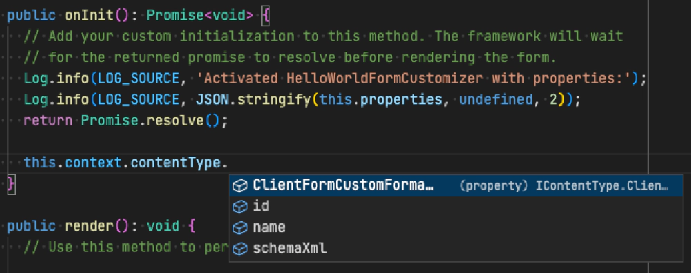 Accessing the list form JSON formatting set on the current item's content type via the new IListCustomizerContext.contentType.ClientFormCustomFormatter property Accessing the list form JSON formatting set on the current item's content type via the new IListCustomizerContext.contentType.ClientFormCustomFormatter property