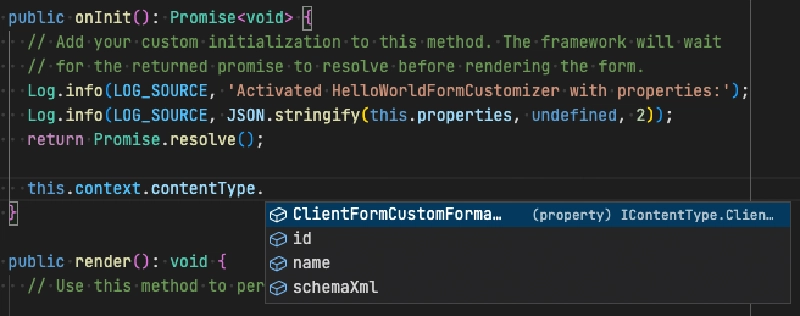 Accessing the list form JSON formatting set on the current item's content type via the new IListCustomizerContext.contentType.ClientFormCustomFormatter property