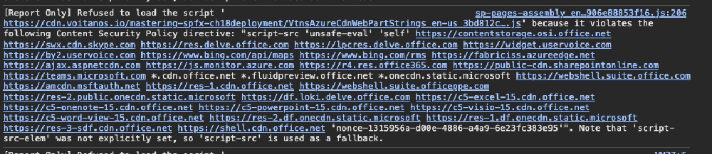 CSP violation message found in the browser's console CSP violation message found in the browser's console
