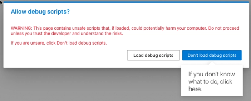 Debug scripts warning Debug scripts warning
