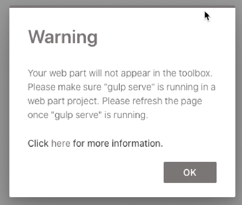 Warning dialog when the workbench can't locate the manifest on localhost Warning dialog when the workbench can't locate the manifest on localhost