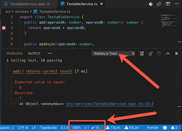 Wallaby.js test console Wallaby.js test console