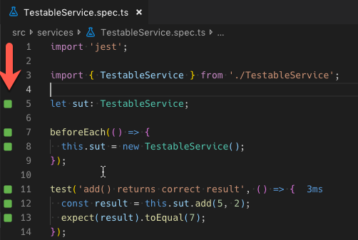 Wallaby.js test result icons in the gutter Wallaby.js test result icons in the gutter
