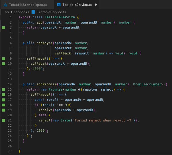 Wallaby.js showing test results in the gutter Wallaby.js showing test results in the gutter